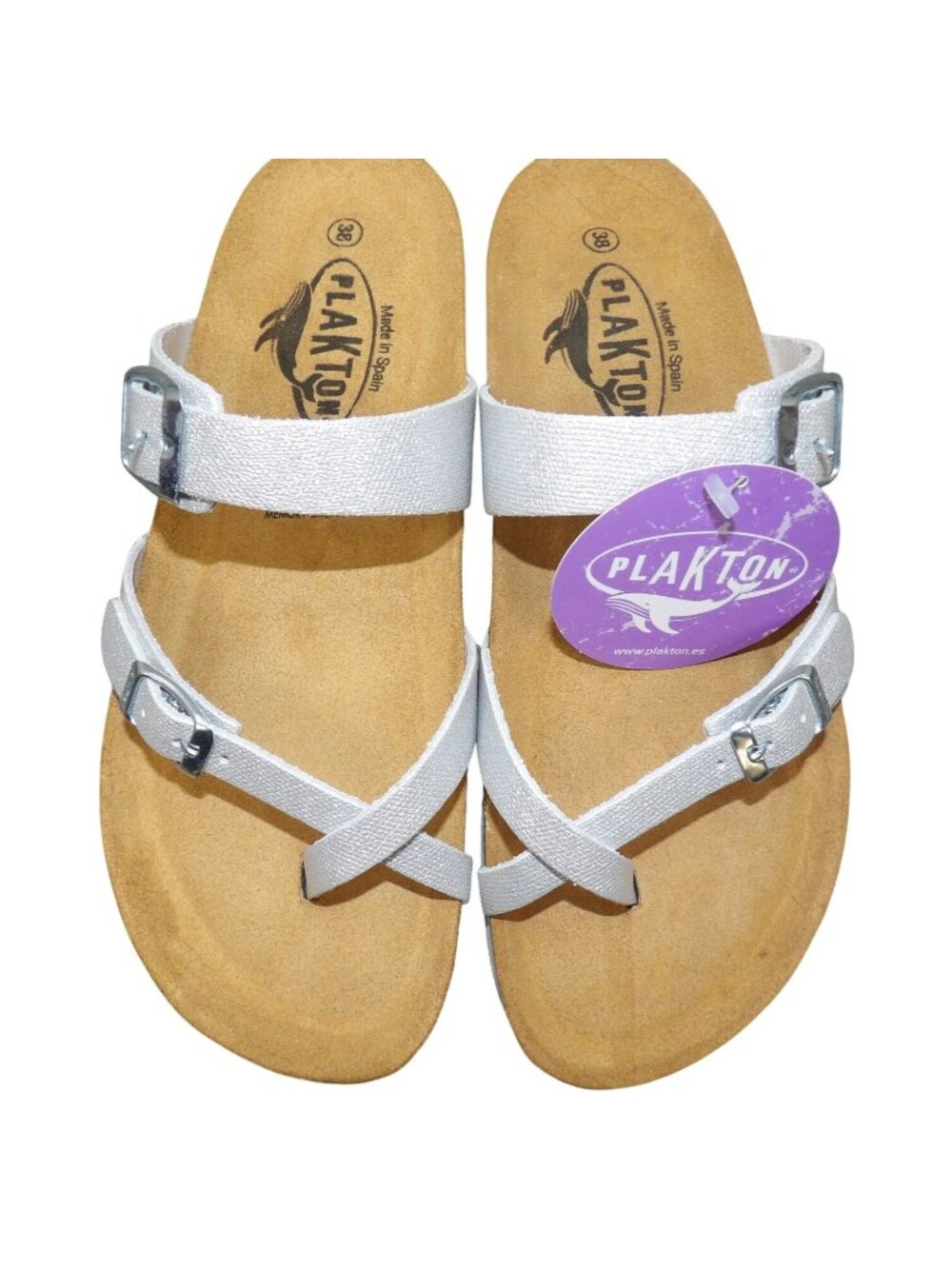 Plakton Women's Bombay Sandals Silver Buckle Memory Cushion Comfort Size 7 EU 38